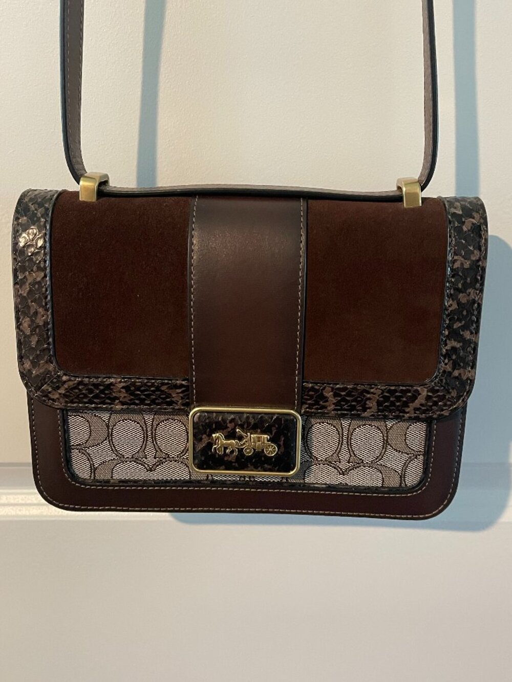 NWT Alie Shoulder Bag In Signature Jacquard With Snakeskin Detail